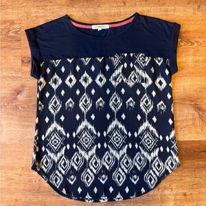 Rewind Navy/cream mixed media top with pocket size small